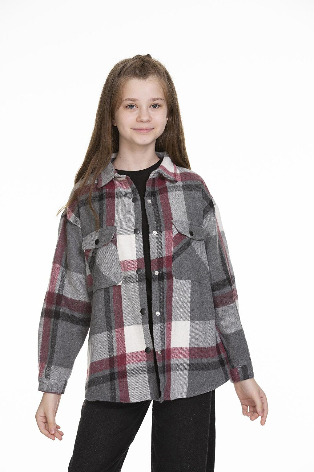 Girl's Back Printed Plaid Shirt 9-14 Years Lx151