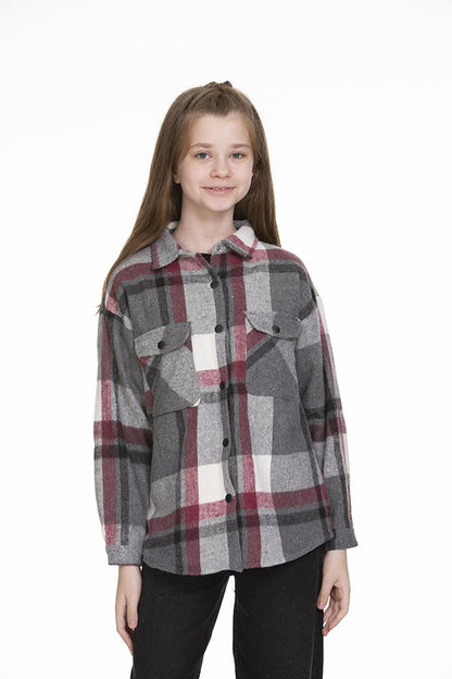 Girl's Back Printed Plaid Shirt 9-14 Years Lx151