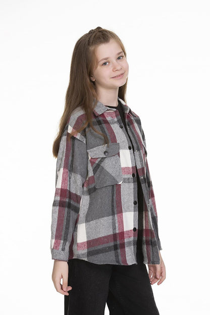 Girl's Back Printed Plaid Shirt 9-14 Years Lx151