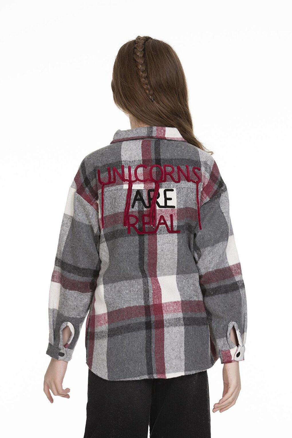 Girl's Back Printed Plaid Shirt 9-14 Years Lx151