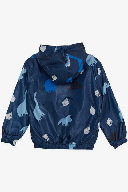 Boy's Raincoat Dinosaur Patterned Dark Blue (Age 1-6)