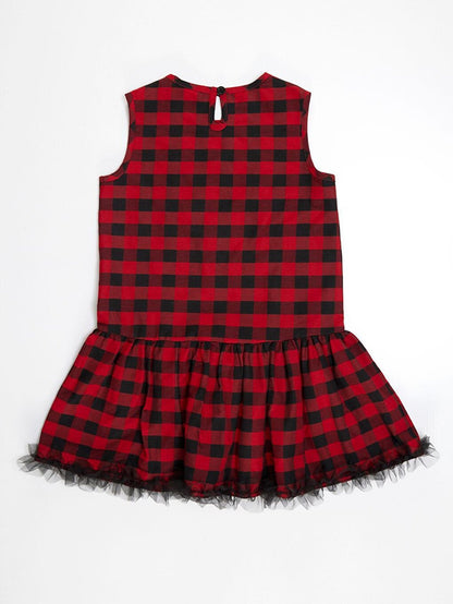 Cat Plaid Sleeveless Girls Dress