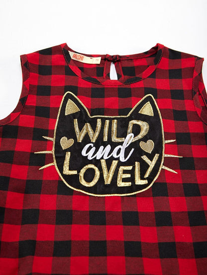 Cat Plaid Sleeveless Girls Dress