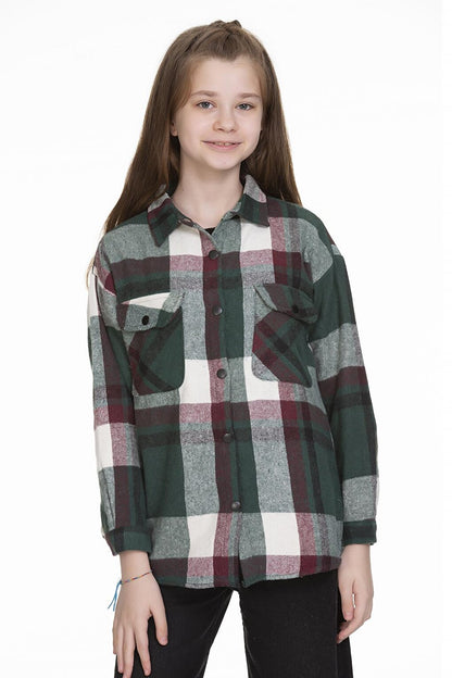 Girl's Back Printed Plaid Shirt 9-14 Years Lx151