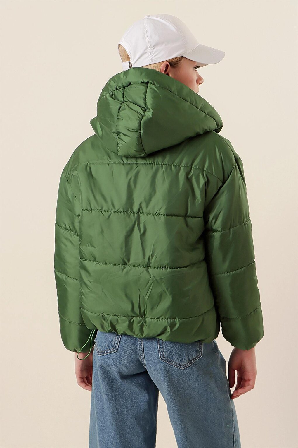 Emerald Green Hooded Zippered Short Puffer Jacket