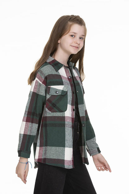 Girl's Back Printed Plaid Shirt 9-14 Years Lx151