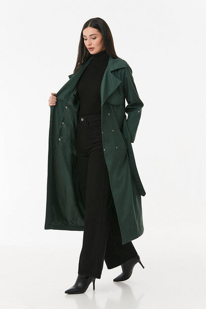 Double Breasted Collar Waist Belted Trench Coat