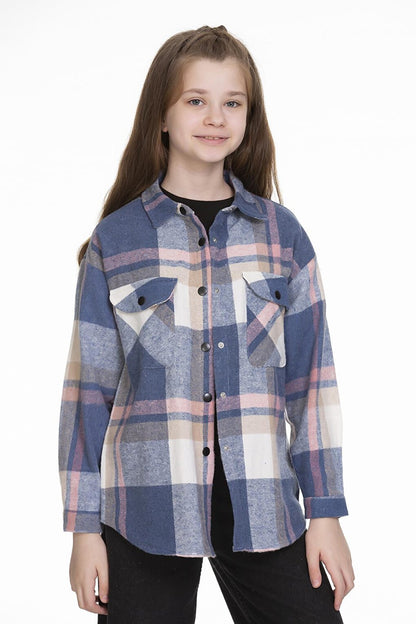 Girl's Back Printed Plaid Shirt 9-14 Years Lx151