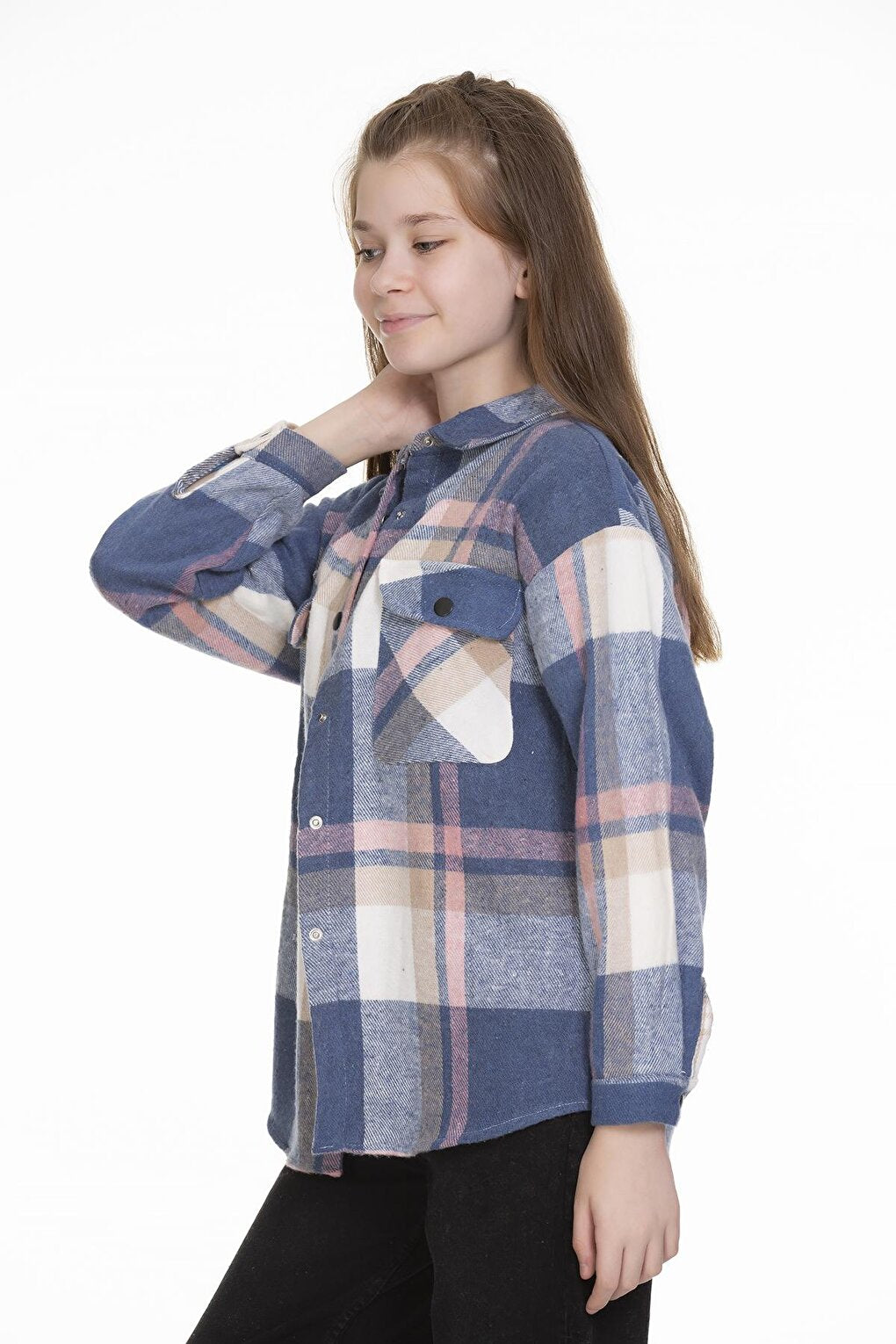 Girl's Back Printed Plaid Shirt 9-14 Years Lx151