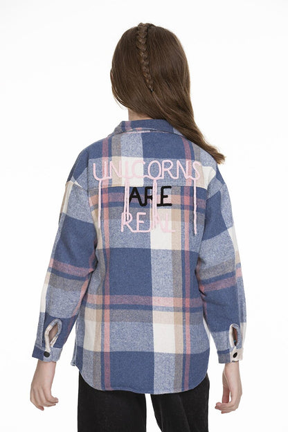 Girl's Back Printed Plaid Shirt 9-14 Years Lx151