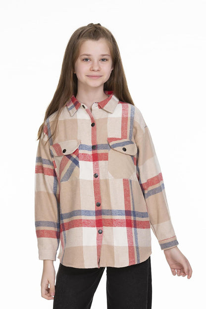 Girl's Back Printed Plaid Shirt 9-14 Years Lx151