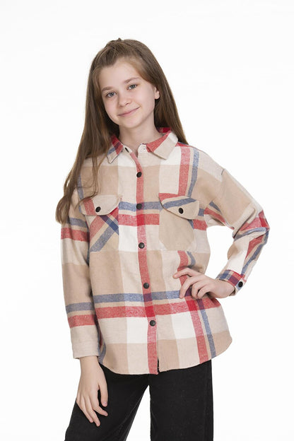 Girl's Back Printed Plaid Shirt 9-14 Years Lx151