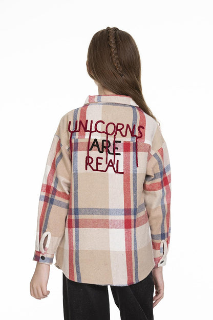 Girl's Back Printed Plaid Shirt 9-14 Years Lx151