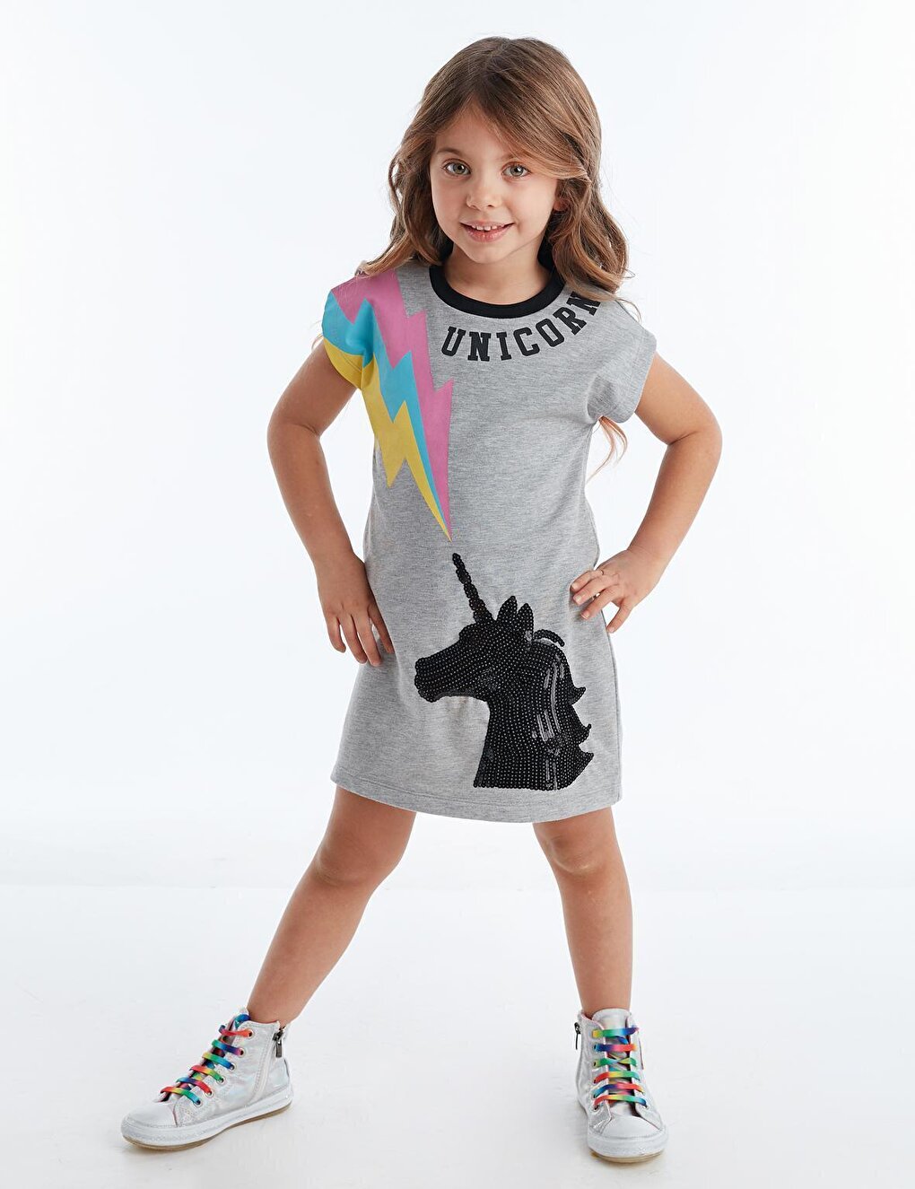 Gray Unicorn Girl Dress