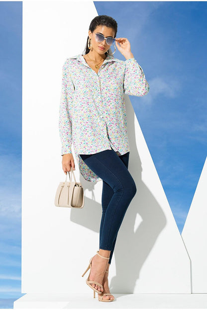 Flower Pattern Pink Blue Viscose Shirt