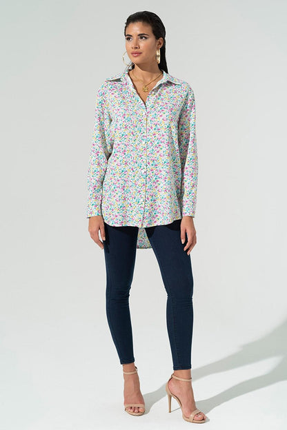 Flower Pattern Pink Blue Viscose Shirt