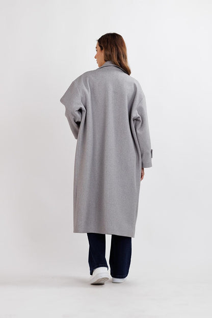 Women's Gray Oversize Cashmere Coat with Epaulets on Sleeves