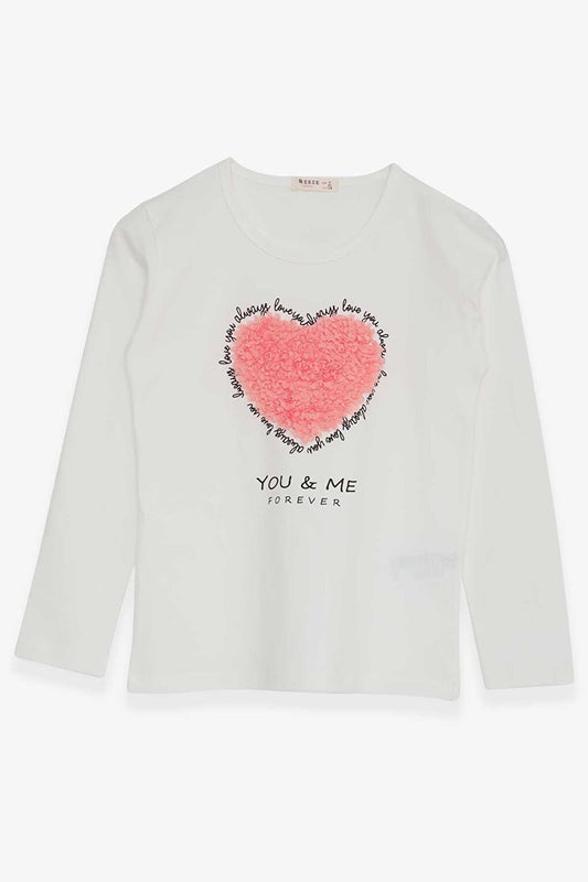 Girl's Long Sleeve T-Shirt Heart Tulle Embroidered Ecru (8-12 Years)