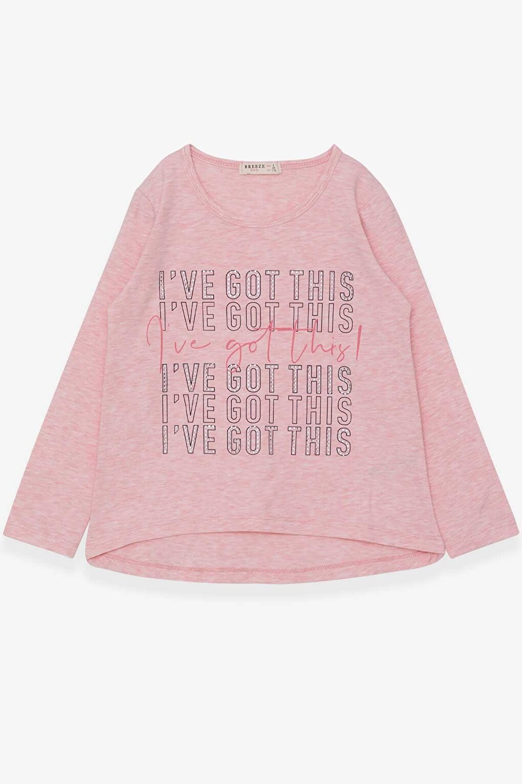 Girl's Long Sleeve T-Shirt Stone Text Printed Salmon Melange (6-12 Years)