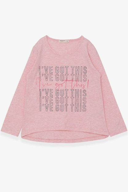 Girl's Long Sleeve T-Shirt Stone Text Printed Salmon Melange (6-12 Years)