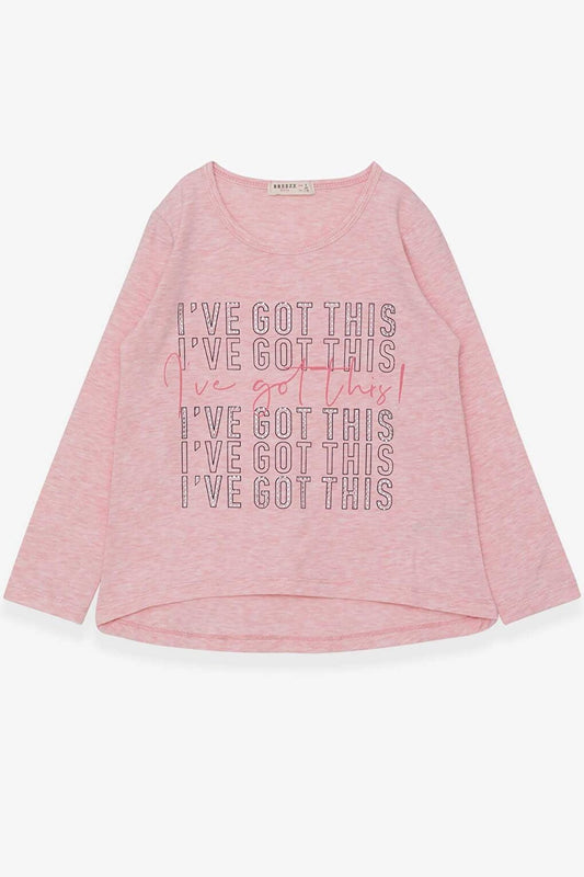 Girl's Long Sleeve T-Shirt Stone Text Printed Salmon Melange (6-12 Years)