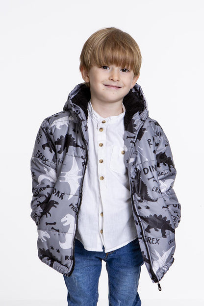 Kids Boy's Coat with Welsoft Inside Dinosaur Patterned Hat AK2509