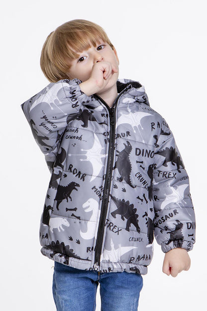 Kids Boy's Coat with Welsoft Inside Dinosaur Patterned Hat AK2509