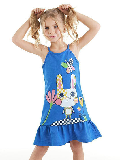 Checkered Rabbit Girl's Blue Dress