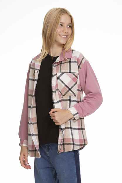 Girl's Garnished Plaid Shirt 9-14 Years Lx153