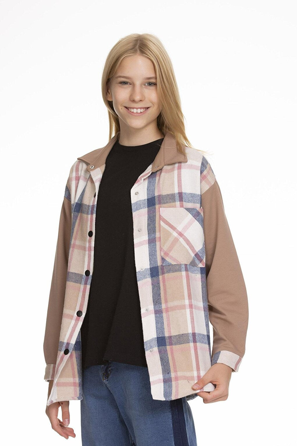 Girl's Garnished Plaid Shirt 9-14 Years Lx153