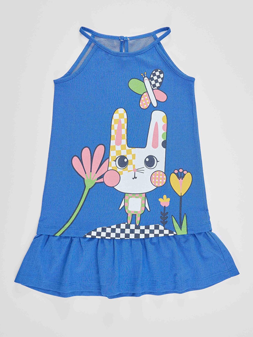 Checkered Rabbit Girl's Blue Dress