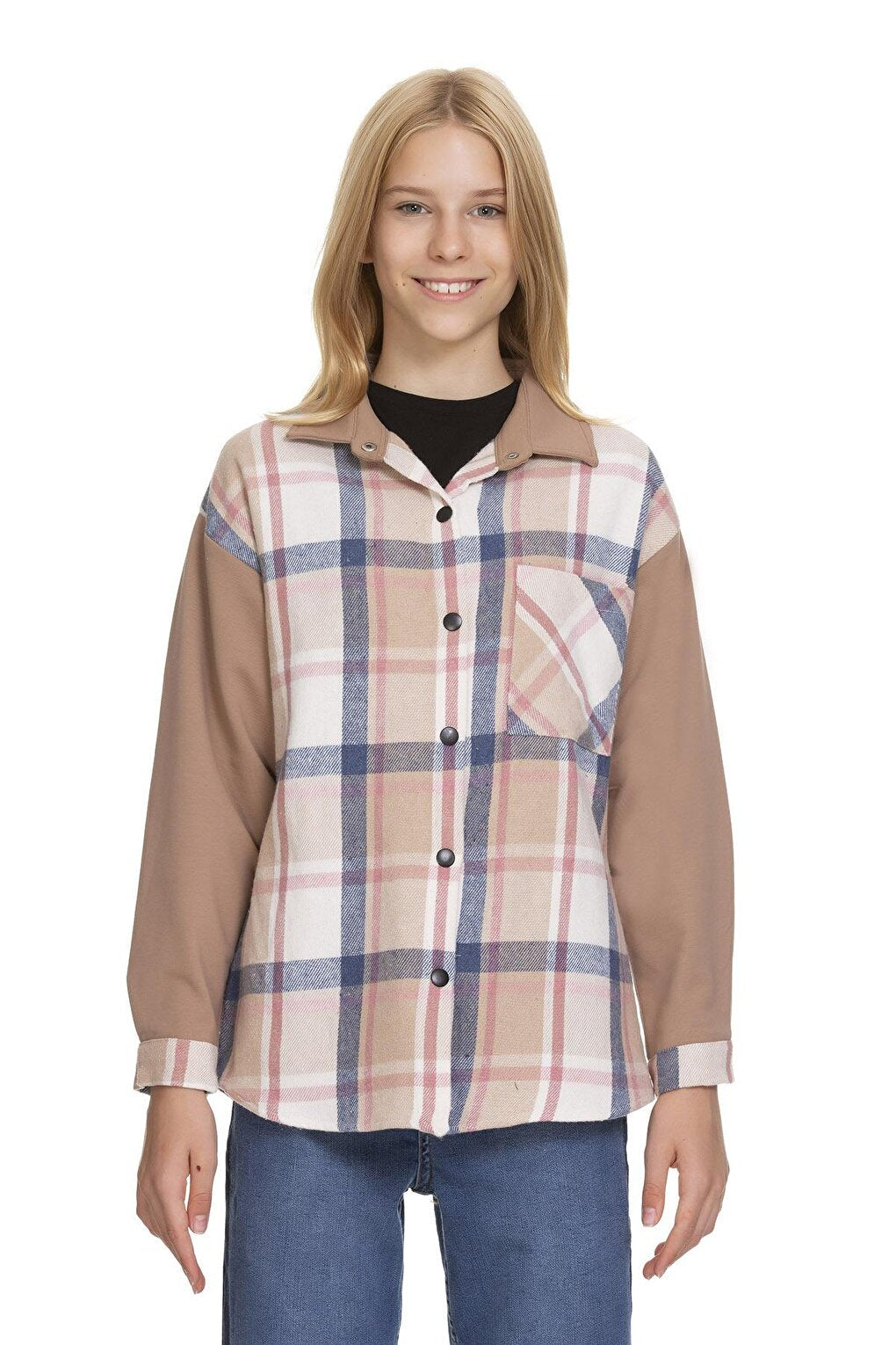 Girl's Garnished Plaid Shirt 9-14 Years Lx153