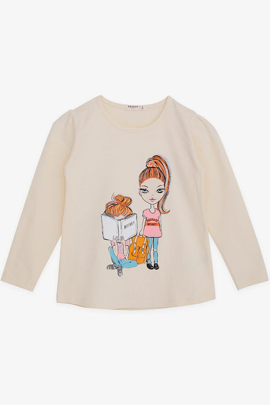 Girl's Long Sleeve T-Shirt Girl Printed Cream (4-9 Years)