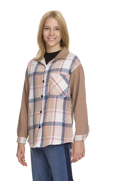 Girl's Garnished Plaid Shirt 9-14 Years Lx153