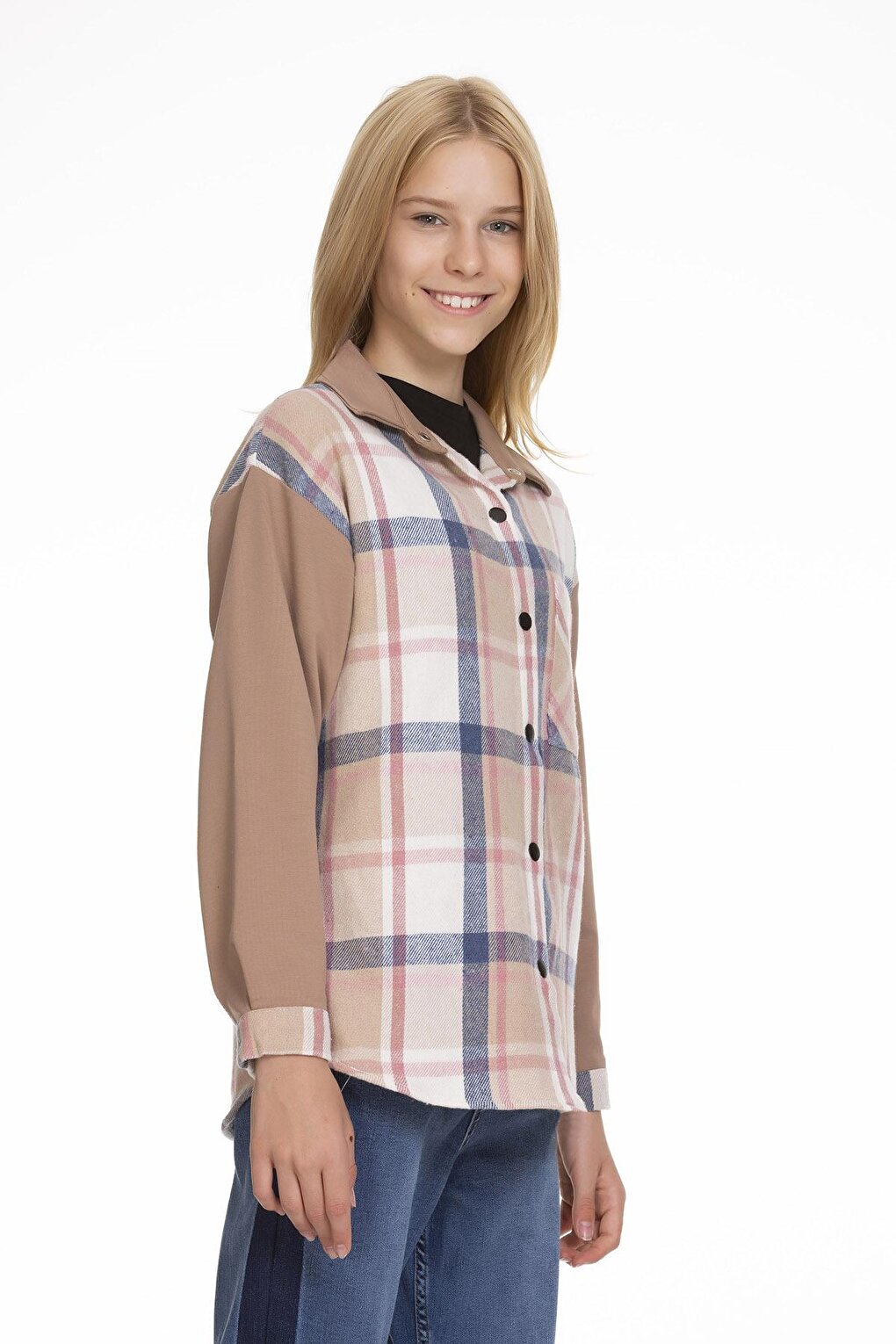 Girl's Garnished Plaid Shirt 9-14 Years Lx153