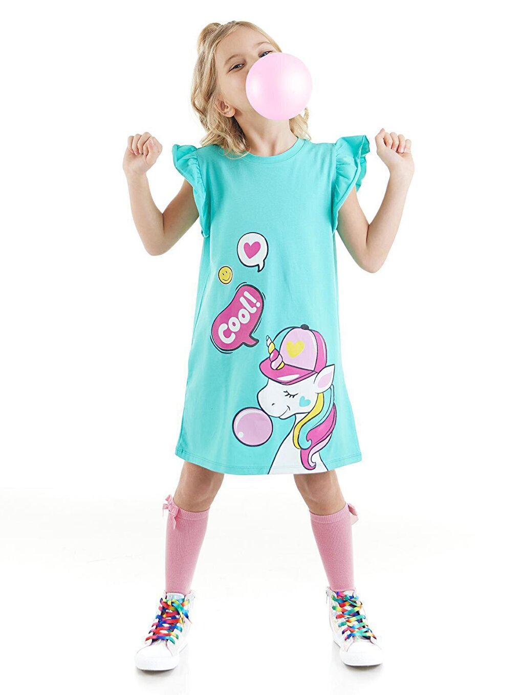 Gummy Unicorn Girl's Turquoise Dress