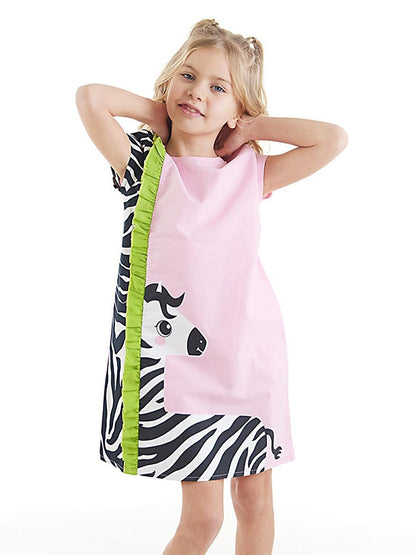 Ruffled Zebra Girl's Pink Dress