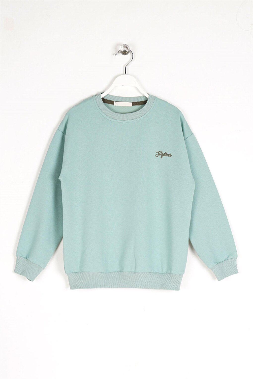 Girl's Green Colored Crew Neck Together Embroidered Sweatshirt