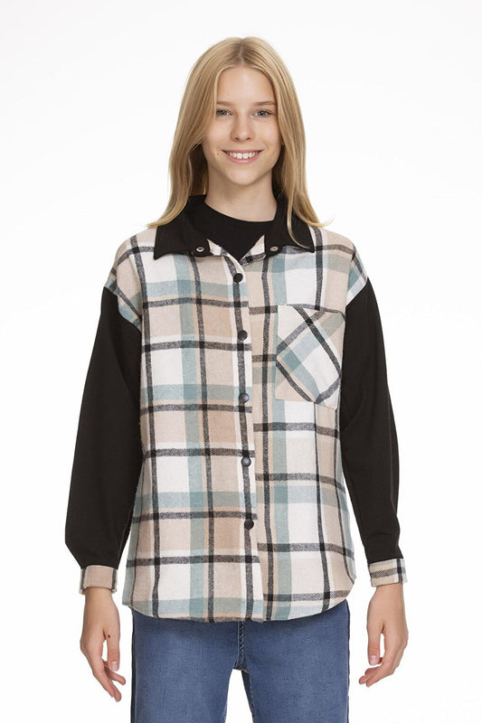 Girl's Garnished Plaid Shirt 9-14 Years Lx153