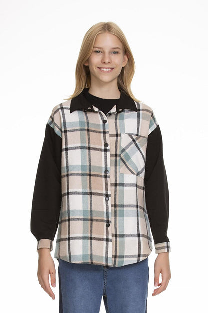 Girl's Garnished Plaid Shirt 9-14 Years Lx153