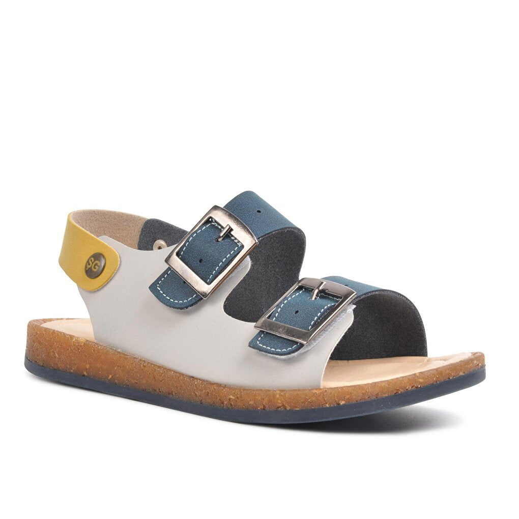 006 Navy Blue-Beige-Mustard Boys Sandals