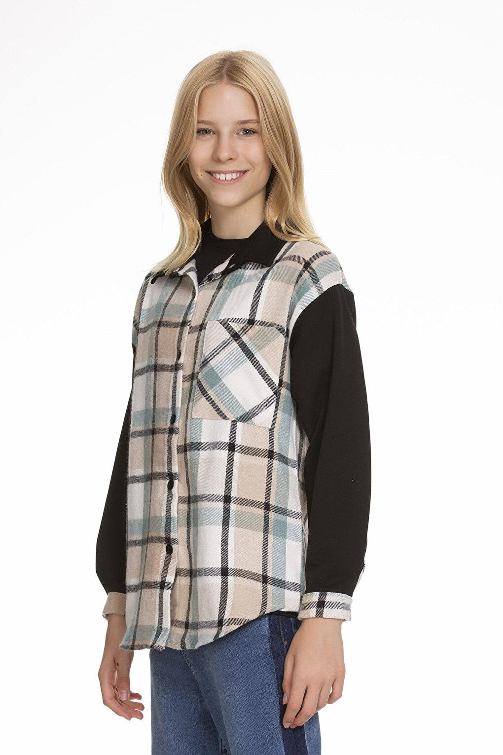 Girl's Garnished Plaid Shirt 9-14 Years Lx153