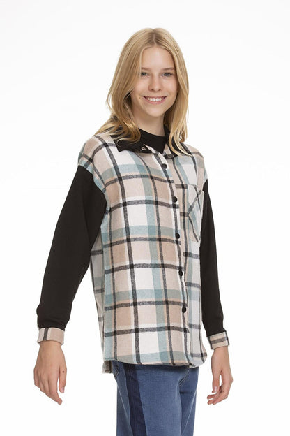 Girl's Garnished Plaid Shirt 9-14 Years Lx153