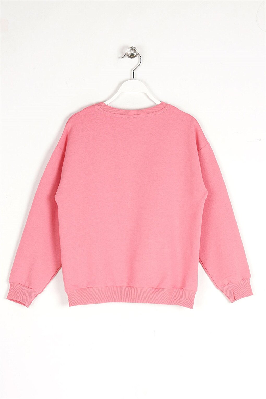 Girl's Pink Color Crew-Neck Together Embroidered Sweatshirt