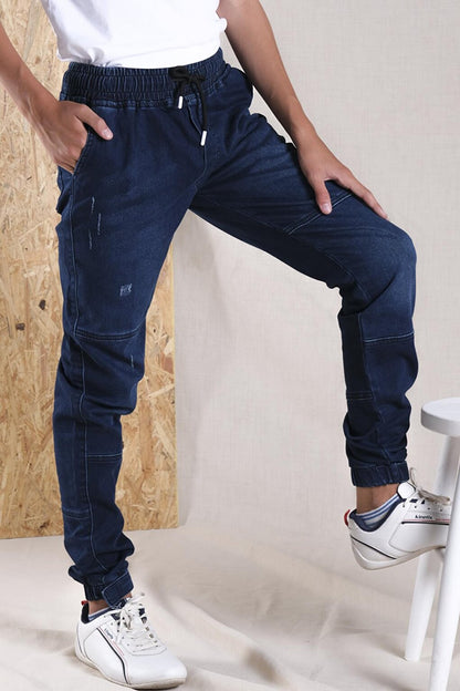 Children's Unisex Jean Trousers with Elastic Waist and Leg Parts