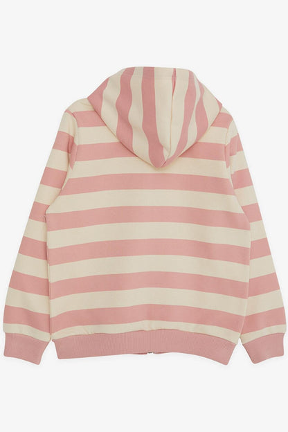 Girl's Hooded Cardigan Striped Pocket Dried Rose (Age 3)