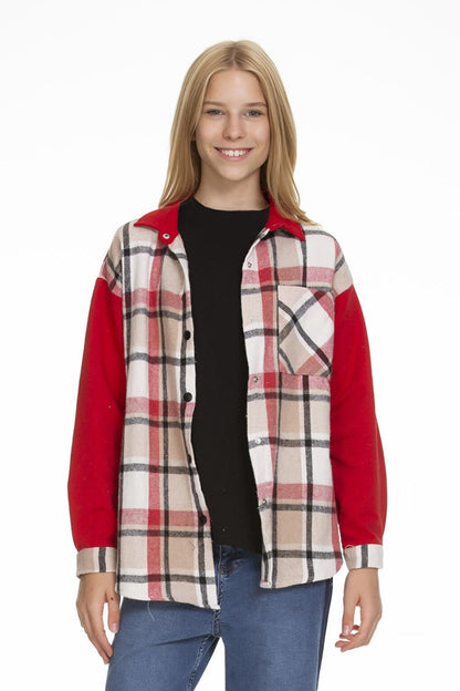 Girl's Garnished Plaid Shirt 9-14 Years Lx153