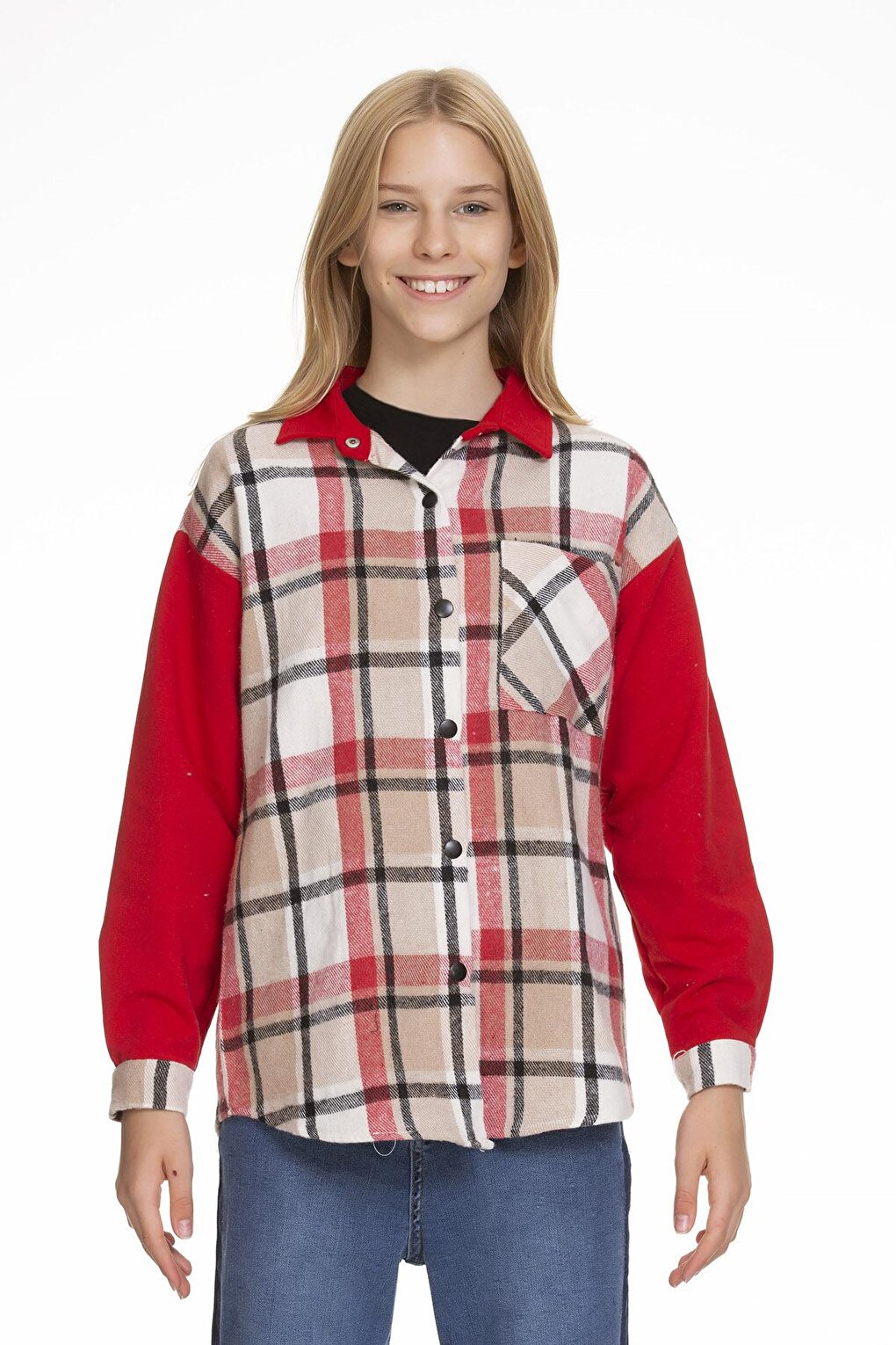 Girl's Garnished Plaid Shirt 9-14 Years Lx153