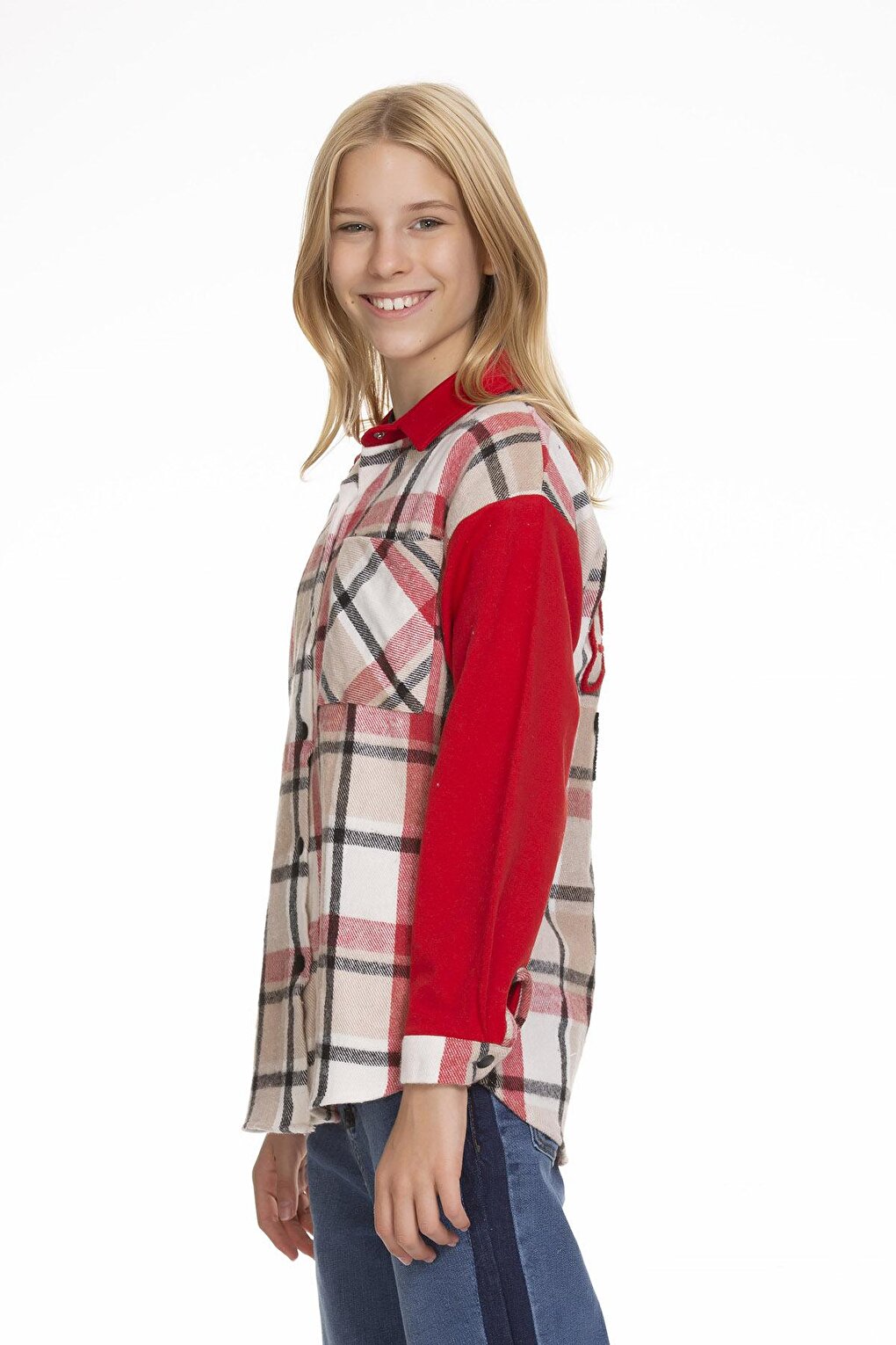 Girl's Garnished Plaid Shirt 9-14 Years Lx153