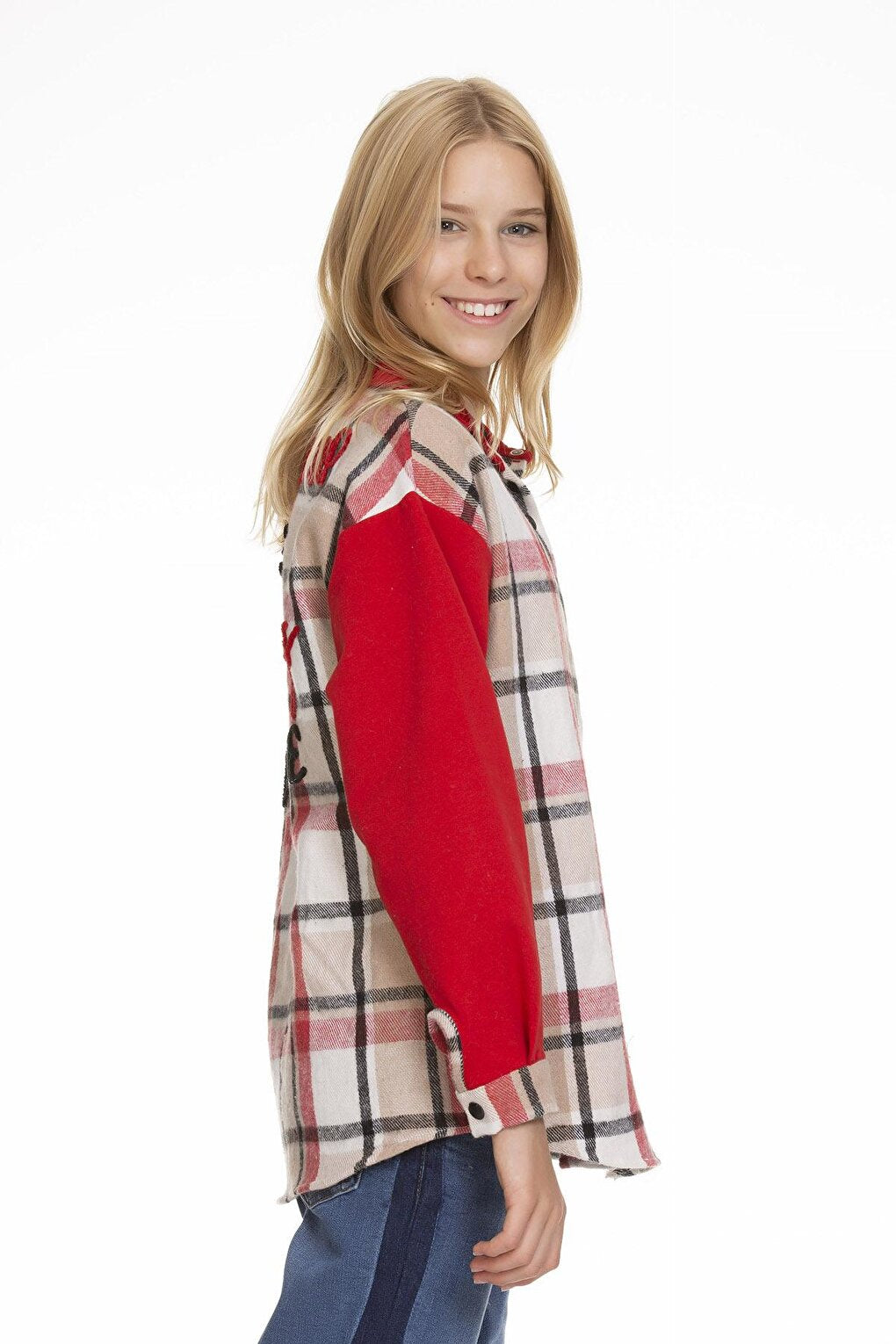 Girl's Garnished Plaid Shirt 9-14 Years Lx153